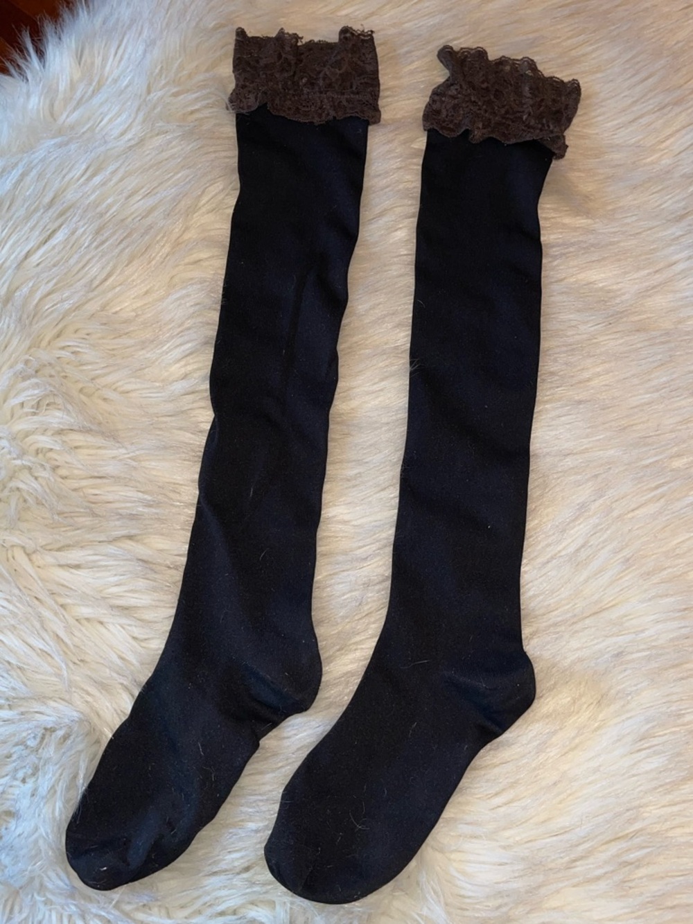 Jfashion gyaru brand MA*RS rare vintage knee high socks black with brown lace